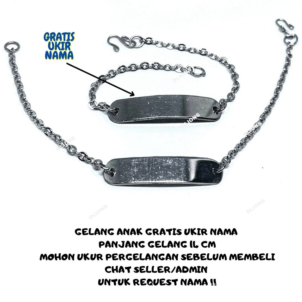 GELANG NAMA ANAK,GELANG ANAK BAJA PUTIH,GELANG MONEL ANTI KARAT PANJANG 14 CM