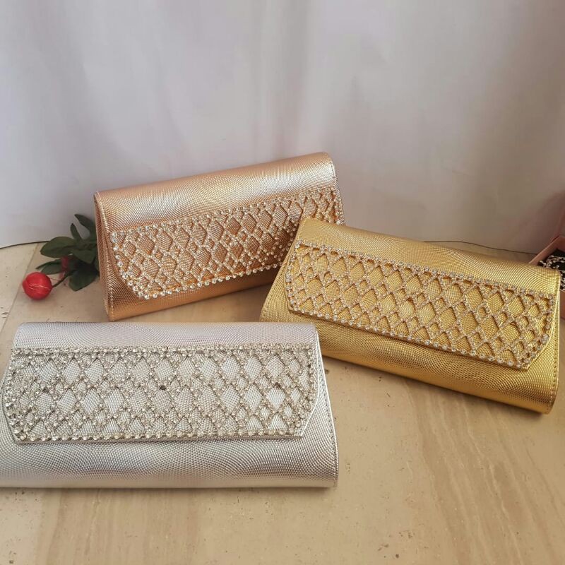 Sale! Tas Pesta  Farnell Clutch Import Murah Kondangan Mewah Cantik Gold Silver Diskon Besar