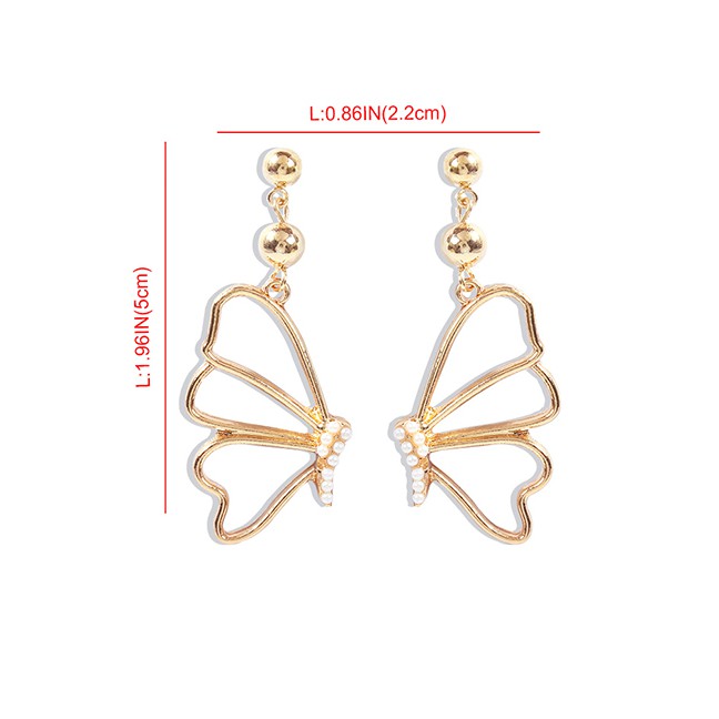 LRC Anting Tusuk Fashion Diamond And Pearl Butterfly Hollow Earrings K25805