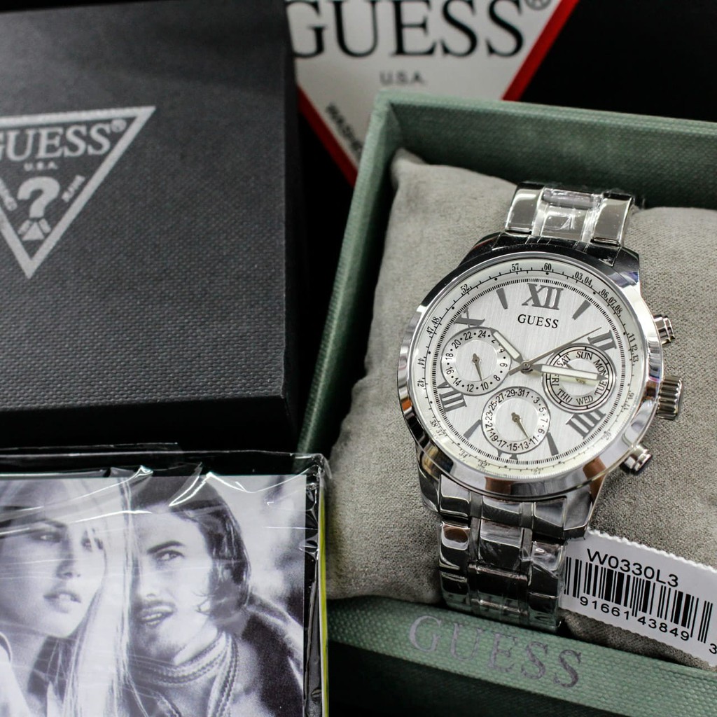 promo d=41mm, jam tangan wanita Guess W0330L3 Original , all stainless steel, chronograph date