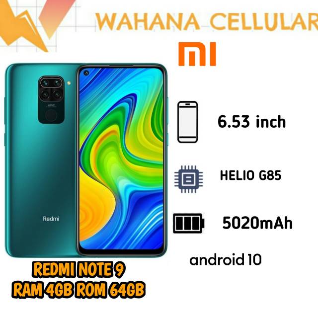 HP XIAOMI REDMI NOTE 9 4/64 - REDMI NOTE 9 RAM 4GB ROM 64GB GARANSI RESMI