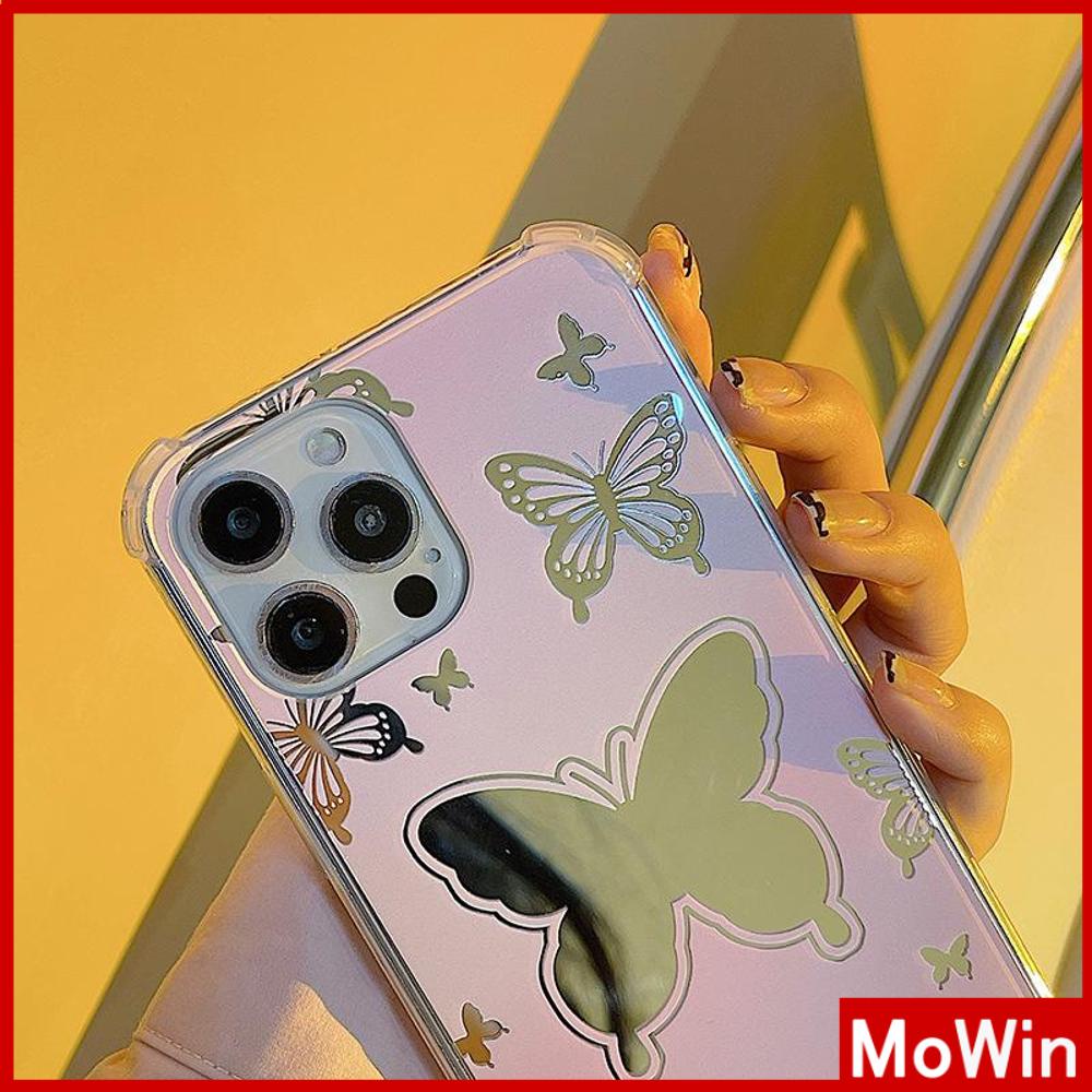 iPhone Case Acrylic HD Mirror Laser Airbag Shockproof Protection Camera Cute Pink Butterfly Compatible For iPhone 11 iPhone 13 Pro Max iPhone 12 Pro Max iPhone 7 Plus iPhone xr xs