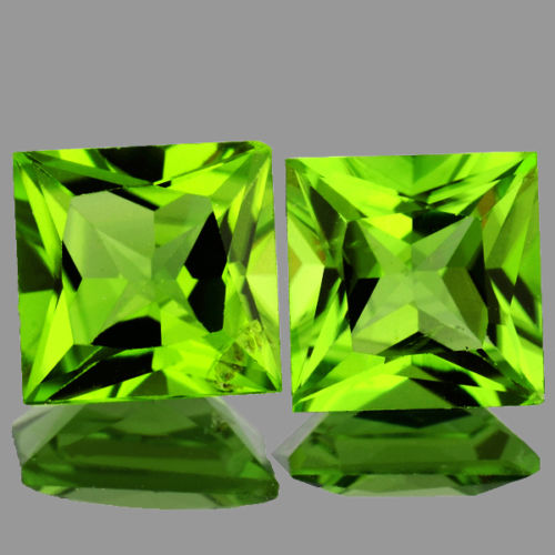 Pair Princess Square 2.35ct Tcw 6mm Natural Unheated Green Peridot Pakistan PD838