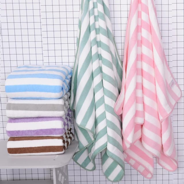 Handuk Mandi Microfiber Bulu 35x75cm 50x100cm 70x140cm Motif Salur Handuk Dewasa Handuk Anak Import Murah