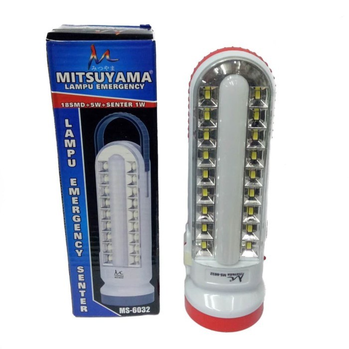 Mitsuyama MS-6032 Lampu Emergency Tahan 24 Jam Dirsertai Senter LED 5 Watt Original