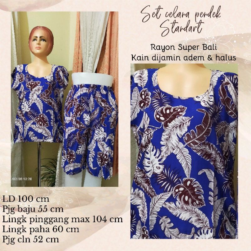 Babydol setelan motif Bali celana pendek Rayon Super