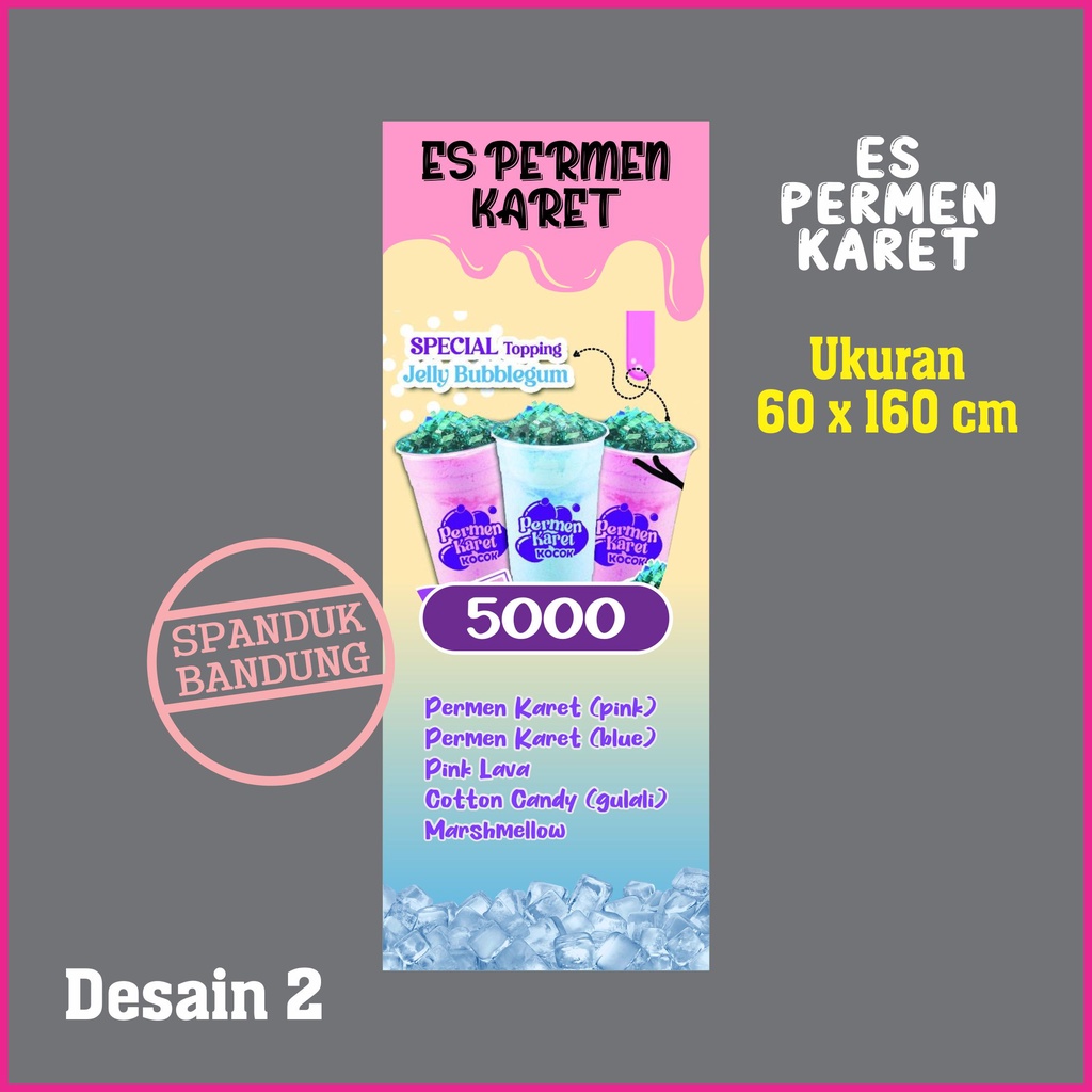 banner Es permen karet ukuran 60 x 160 cm / banner es permen karet free desain