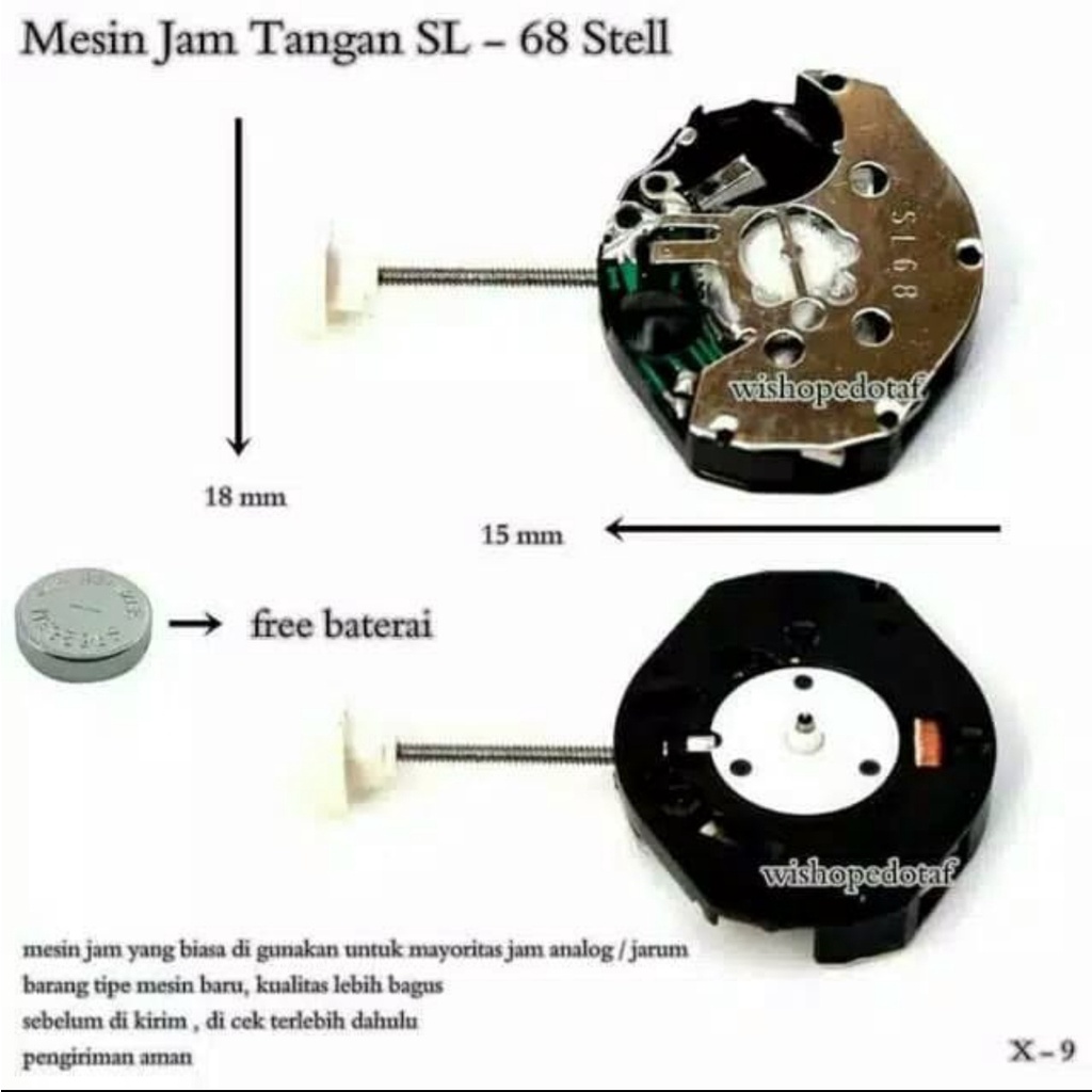 Mesin jam tangan analog SL 68 stainless steel + Free Baterai Cadangan