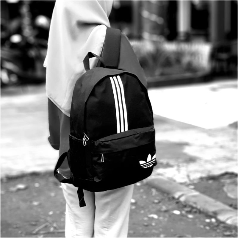 Backpack Sekolah SD SMP SMA Tas Ransel Sablon Adidas Pria Wanita Ransel Kasual Perjalanan Sekolah Laptop Pria Multifungsi Tahan Air Tas Oxford Ransel Olahraga Luar Ruangan Hitam