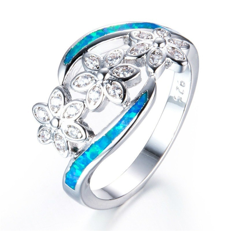 Opal Diamond Three Flowers Female Ring