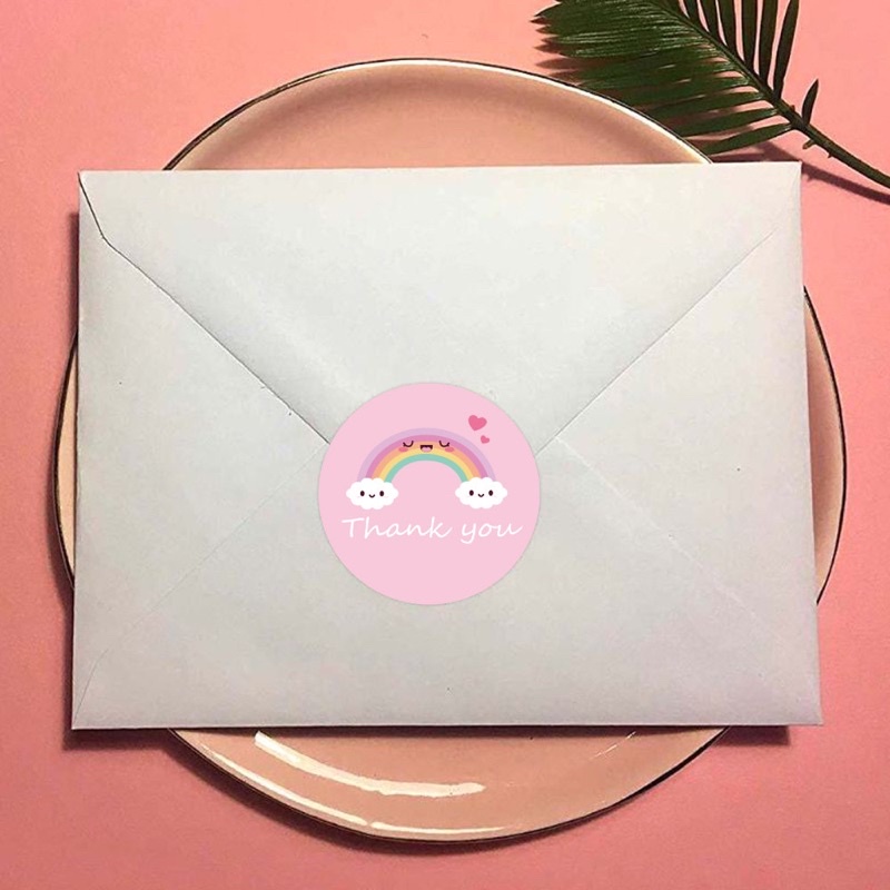 (50pcs) Stiker Thank You Bulat size 2,5cm / Thank You stickers Olshop etc-Pink Rainbow 50pcs