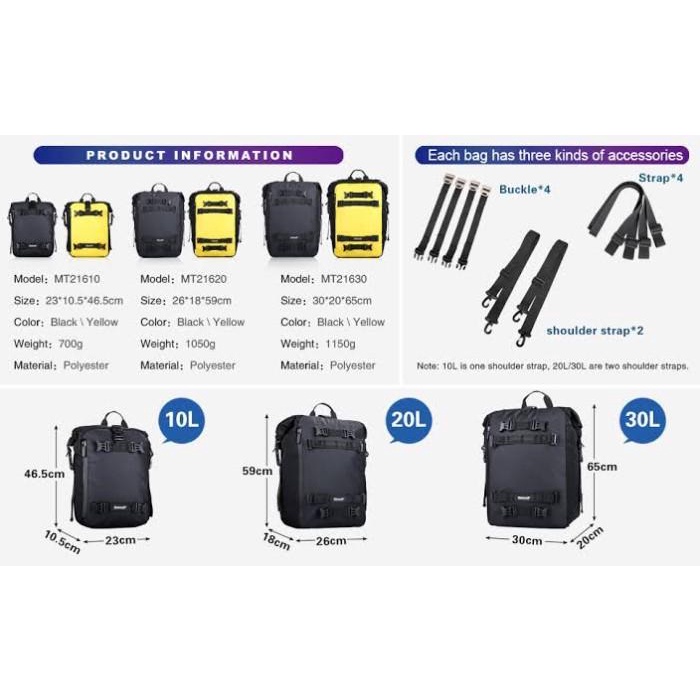 Rhinowalk - Waterproof Motorcycle Tailbag Tankbag Sidebag Pannier Bag