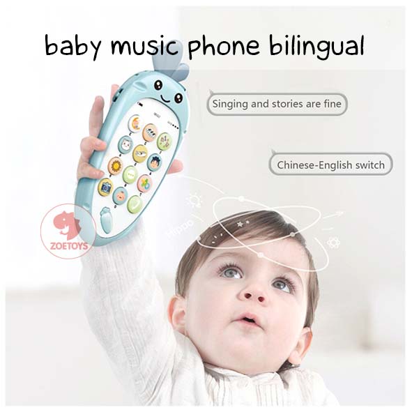 Zoetoys Baby Music Phone Bilingual | Handphone Carrot Teether Early Learning Sing Song | Telepon Kelinci Wortel Bunyi Belajar Bunyi dengan Lampu Musik Nyanyi HP Bayi | Mainan Edukasi Anak