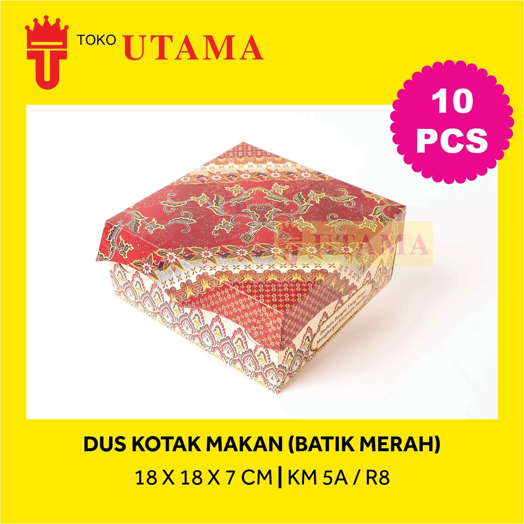 (10pcs) 18 x 18 x 7 CM KM5A R8 Dos Dus Makan Motif Batik Merah Box Duplex Nasi Kue