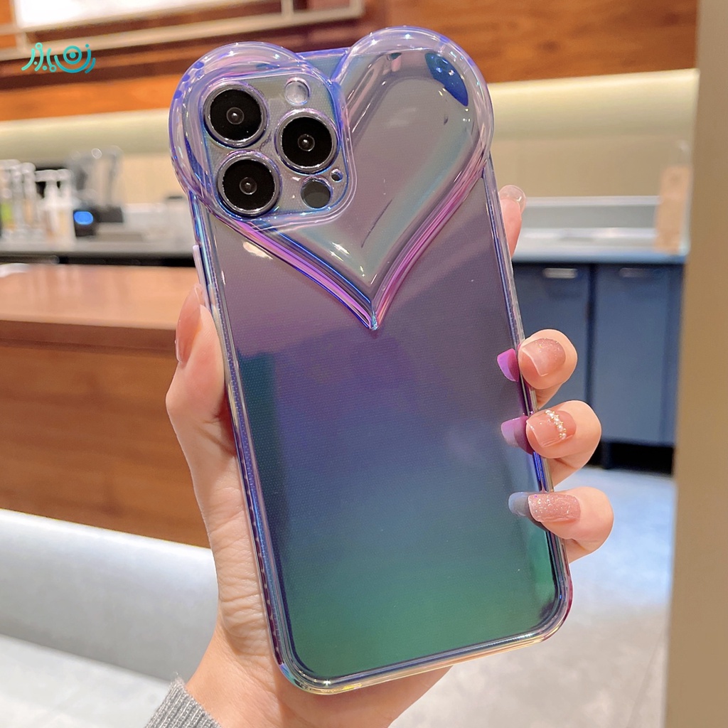 (3D Love) Casing Silikon Iphone 12 13 Pro Max Xs Max 7 + 8 + 11 Pro Max Aksen Laser Aurora Warna Gradasi Pelangi