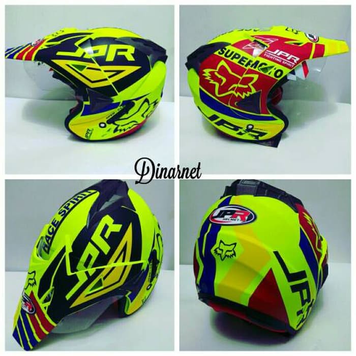 Helm Semi Cross Double Visor SNI Trabas Supermoto Klx Fox Yellow