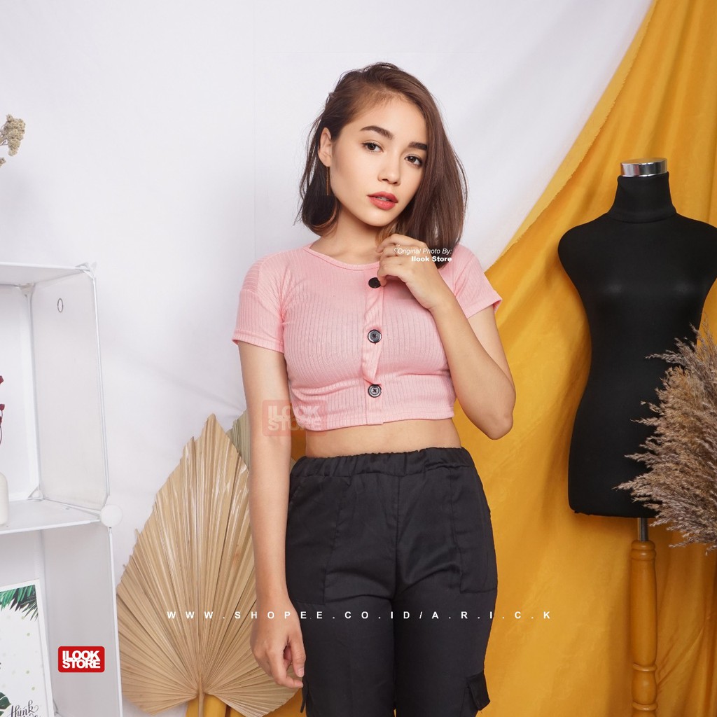 ilook | Keiko Button Top RIB | Baju Wanita Crop Top - Fit to L-8