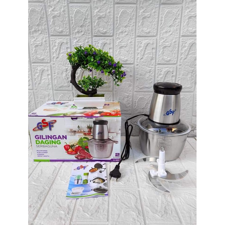 BLENDER DAGING STAINLESS / BLENDER DAGING CHOPPER HAN BLENDER PRESS 2L BAJA TAHAN KARAT SERBAGUNA MULTIFUNGSI / BLENDER DAGING STAINLESS GSF MULTIFUNGSI 2L G-3802 / GSF G3802 / GSF G 3802