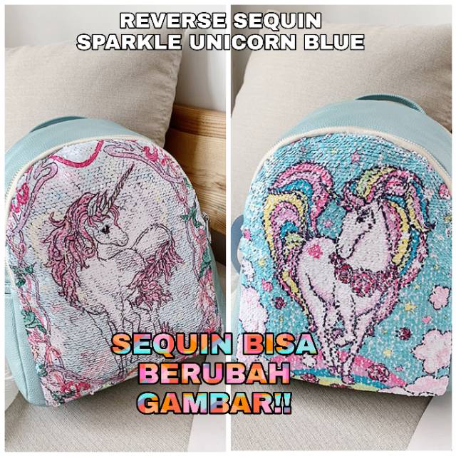 TAS RANSEL REVERSE SEQUIN ANAK BERUBAH GAMBAR MOTIF LOL BFF UNICORN IMPORT BAGUS