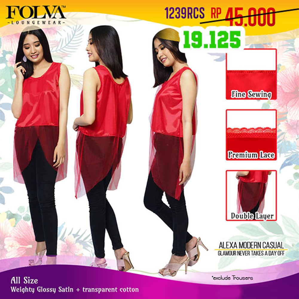 FOLVA baju pergi casual wanita satin 1239RCS merah all size