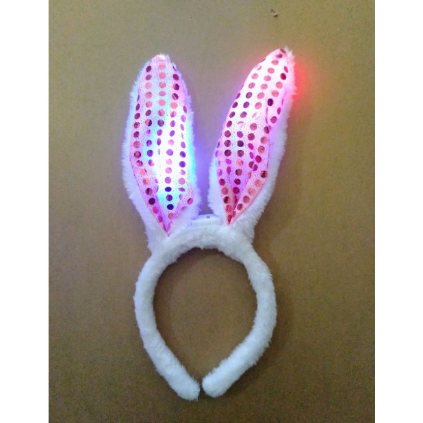 Bando kelinci bulu halus led 3 modes RGB light