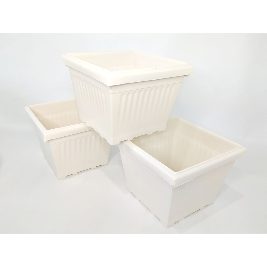 Pot Bunga Kotak Pot Tanaman Segi 25 - Putih