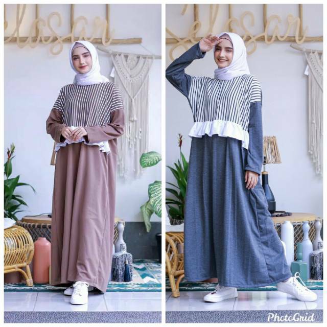 Gamis baju lebaran Terbaru Mybamus Vallentino Stripe Dress | gamis bandung | baju lebaran 2021
