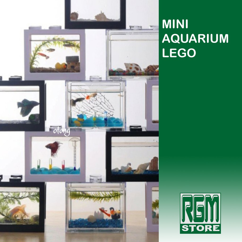 Aquarium Akuarium Mini LEGO Block Soliter Ikan Cupang LED