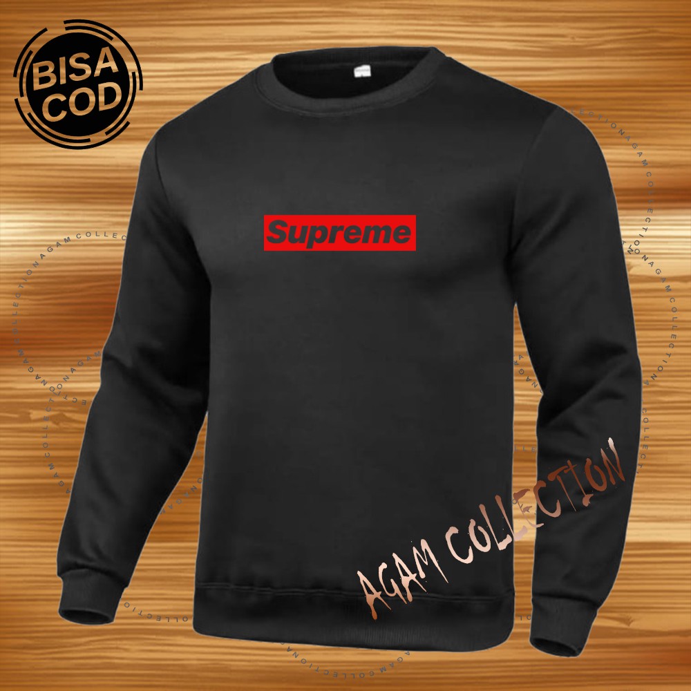 Agam collection Sweater Distro Supreme Blok Premium Text Merah Pria Wanita