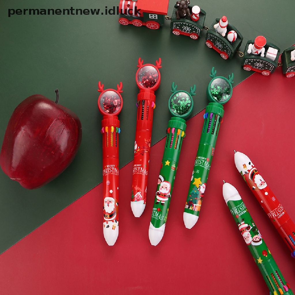 Pulpen Minyak 10 Warna Tema Natal Untuk Alat Tulis Sekolah / Kantor