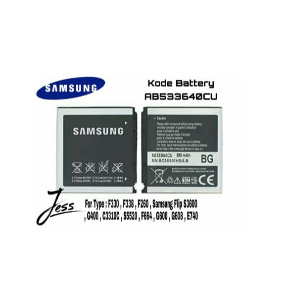 Battery Batre Baterai Samsung F330 F338 F260 G400 C3310C AB533640CU