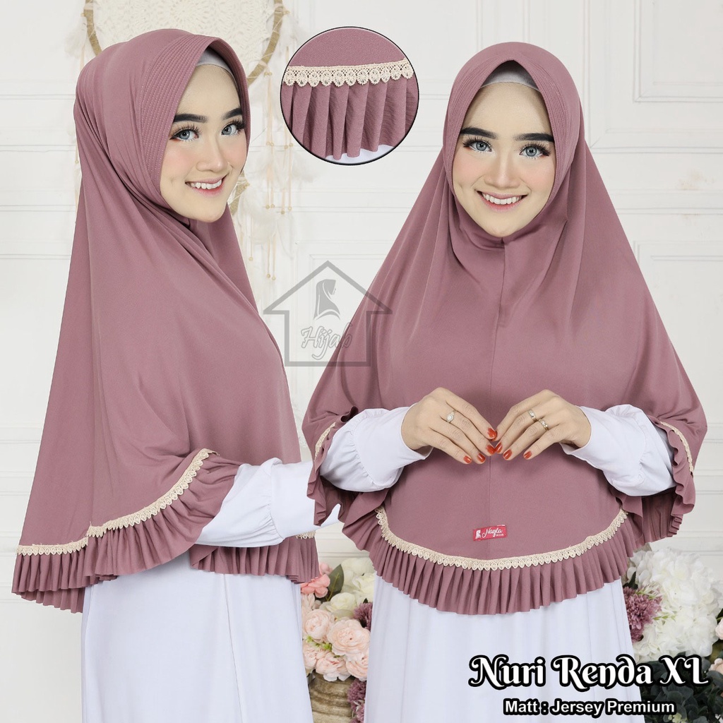 Kerudung Instan Jersey Nuri Renda Import Size L,XL Jilbab Instan Jersey Premium Hijab Bergo Rumah Hi