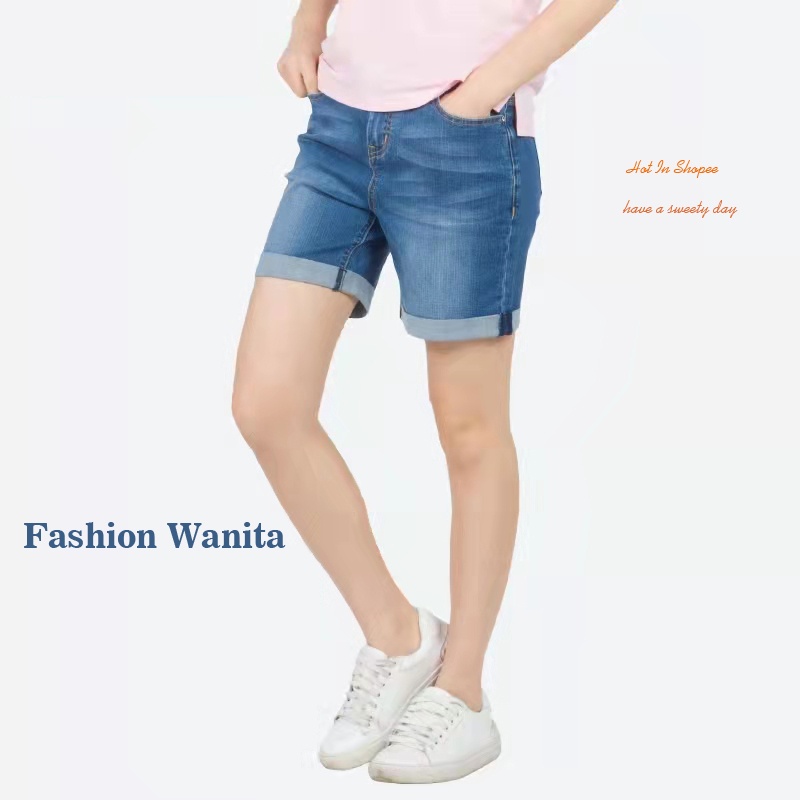 Celana pendek hot pants jeans wanita shorts pants high waist jeans celana korean style murah import 2023