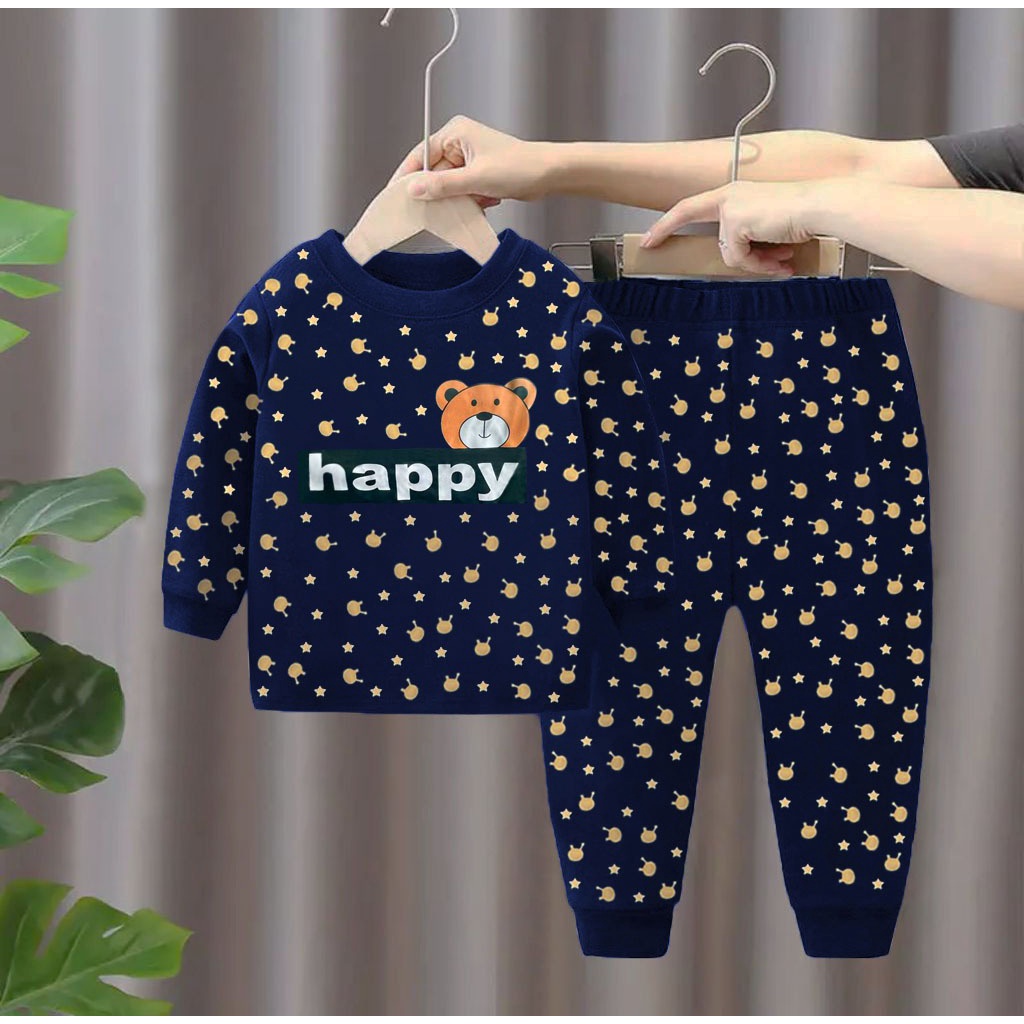 SETELAN ANAK BAJU PAKAIAN ANAK LAKI LAKIPEREMPUAN UMUR 1-5 SETELAN PIYAMA KAOS MOTIF BEAR HAPPY SETELAN BAJU PAKAIAN ANAK LAKI LAKI PEREMPUAN TERBARU SETELAN ANAK PIYAMA KAOAS SETELAN BAJU HARIAN ANAK SETELAN BAJU TIDUR ANAK SETELAN ANAK MASA KINI TERMURA