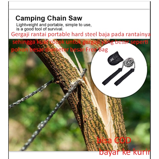 Gergaji rantai portable hard steel baja pada rantainya sehingga kuat cocok untuk gergaji yang besar 