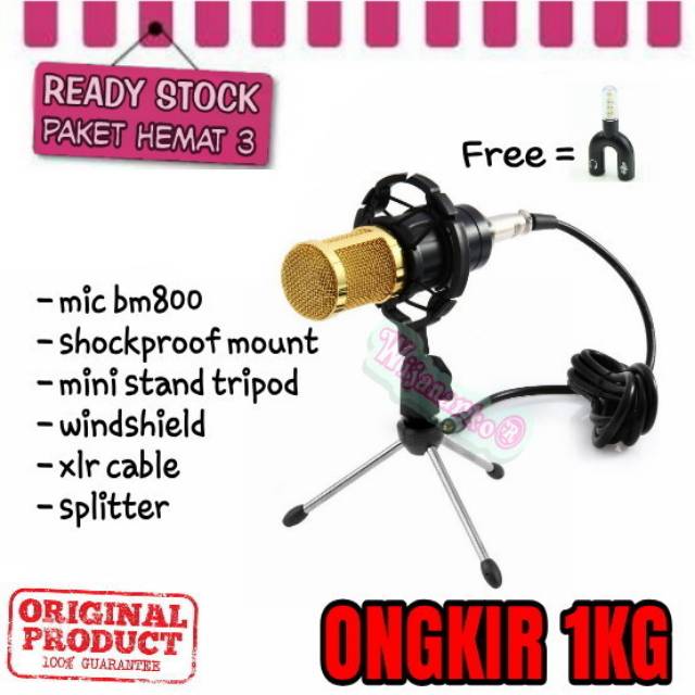 PAKET HEMAT [3] BM800 + TRIPOD KARAOKE dan SMULE (free splitter)