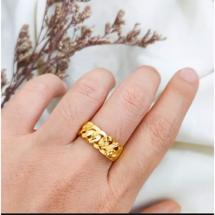 Cincin Rantai Kepang Cantik Lapis Emas 24k Anti Karat