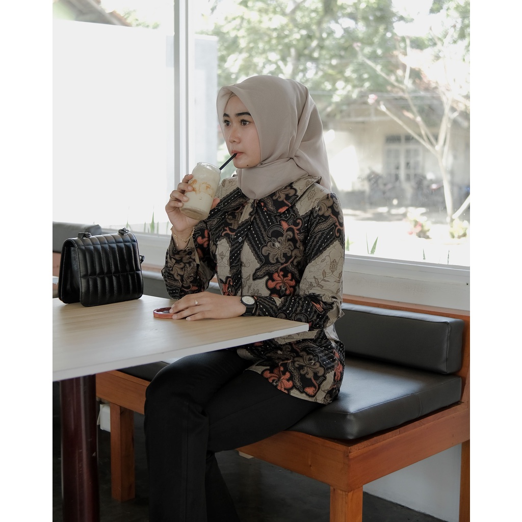 Batik Alina Piramid Blouse Baju Batik Wanita Modern S M L XL XXL Atasan Batik Modern Batik Wanita Kerja Kantor