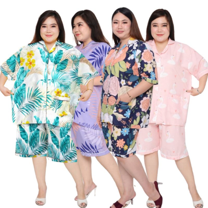 BAJU TIDUR BIG SIZE CELANA PENDEK HOTPANTS LD 150 SET PIYAMA JUMBO WANITA DEWASA KARAKTER MOTIF