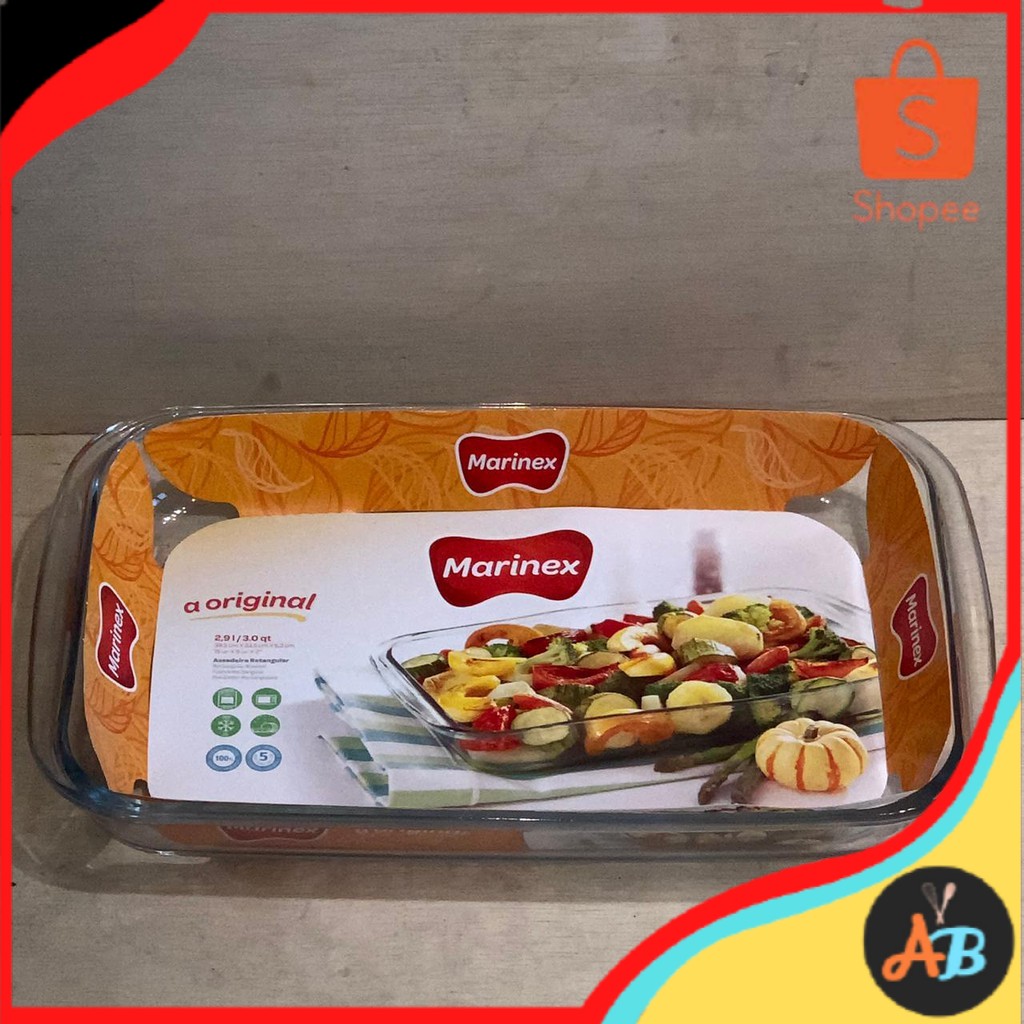 Marinex 6536 2,9 Liter Loyang cetakan pan oven piring saji  Kue Kaca Persegi Panjang Gagang