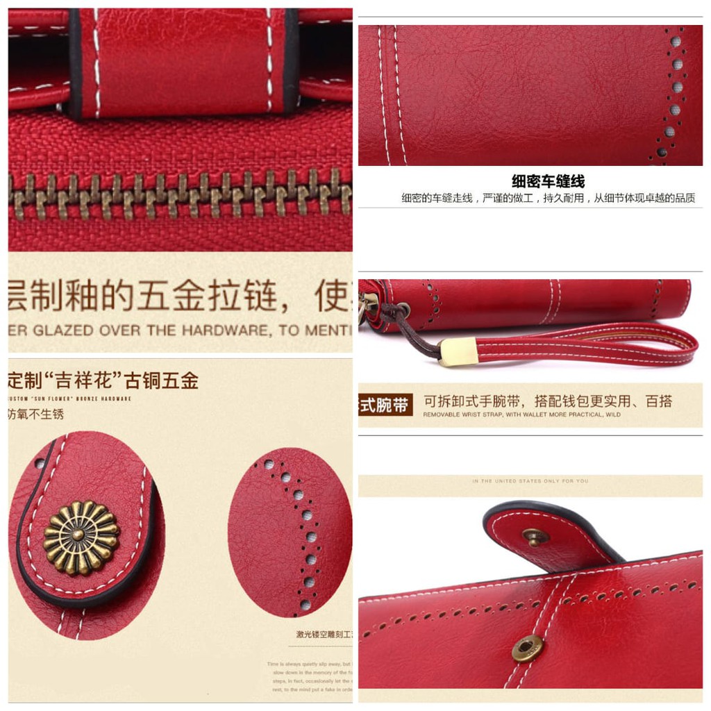 DOMPET PESTA MERAH KULIT PREMIUM WA041R1 FLORENCE 13 SLOT KARTU MEWAH IMPORT KOREA ORI MURAH WANITA