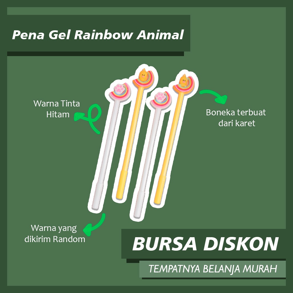 

12pcs Pena Gel Rainbow Animal Pen Gelpen Bolpen Karakter Hewan Pelangi