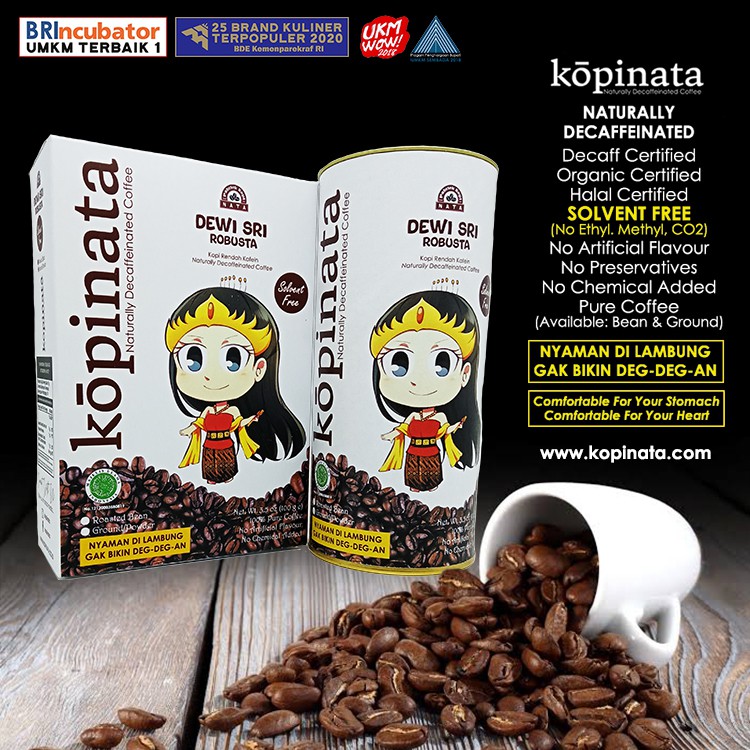 

kopi rendah kafein naturally decaffeinated kopinata robusta dewi sri