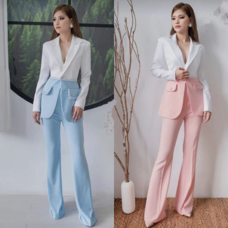 set pearl 2tone tag label blazer