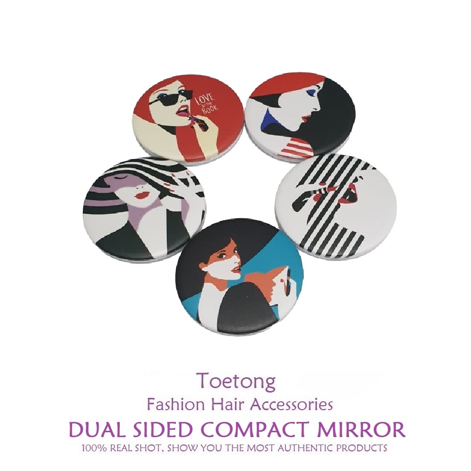 Cermin Rias Lipat Dua Sisi Diameter 7.5cm Kaca Makeup Bulat Portable Double Sided Compact Mirror-CL B(369F3)-LADY