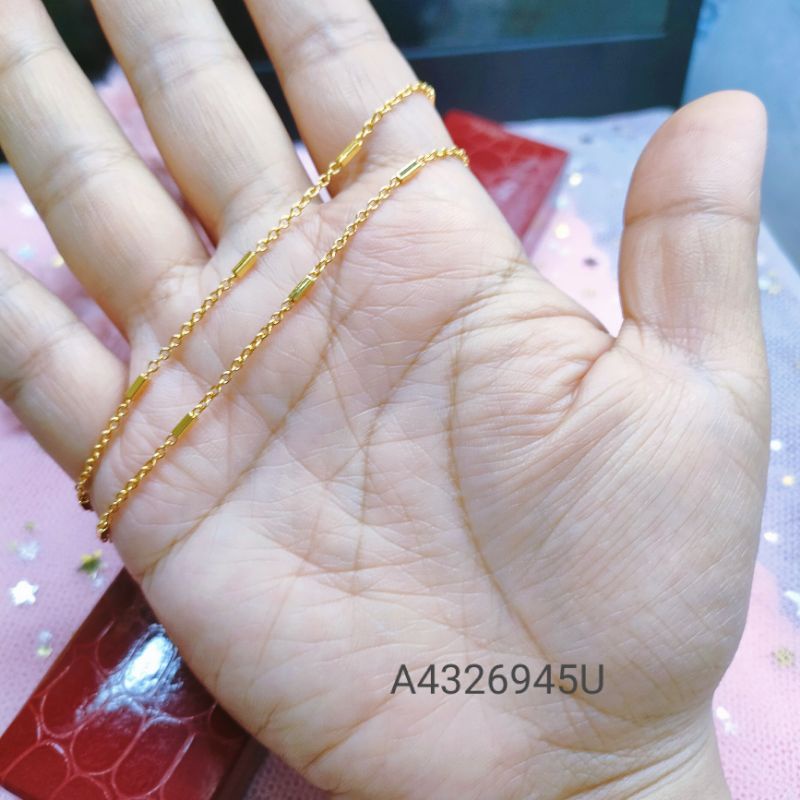 Kalung Titanium  Nuri Balok Kecil Perhiasan Lapis Emas 45CM Jewelry945K