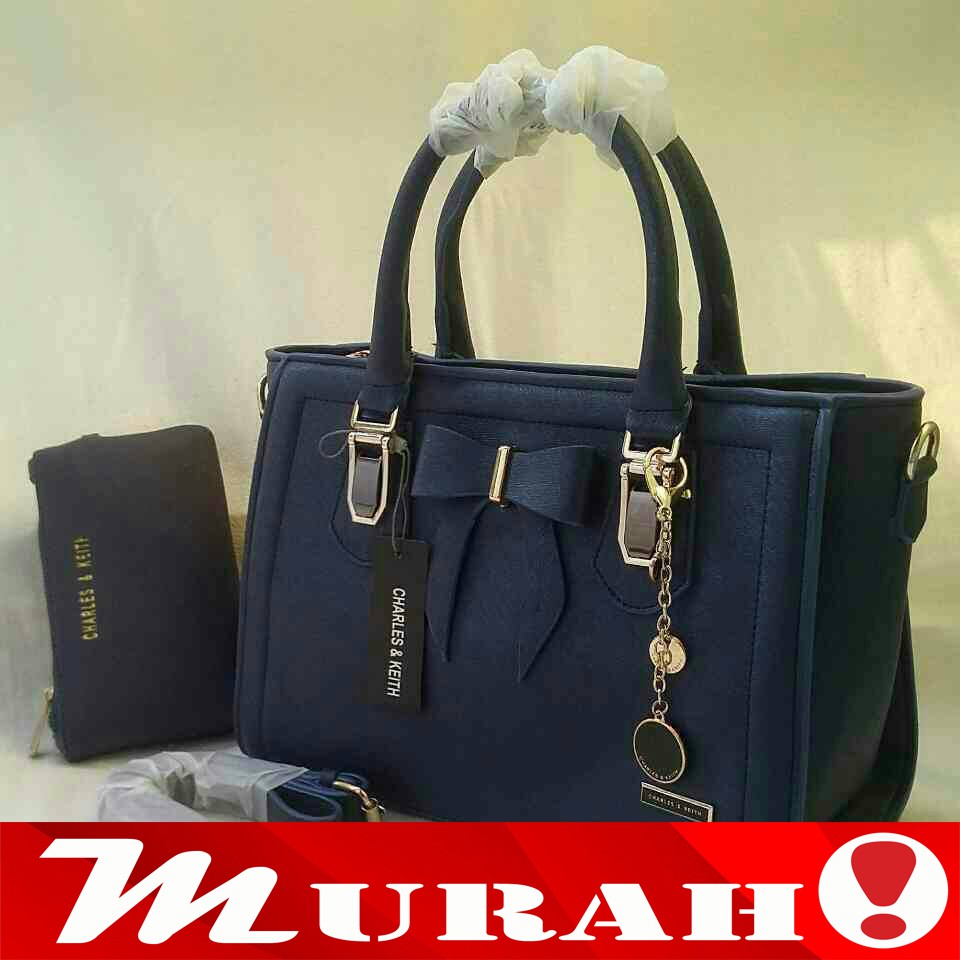 Tas Handbag Wanita Pesta Kerja 238 Charles And Keith Navy Branded Import Kekinian Kece Keren
