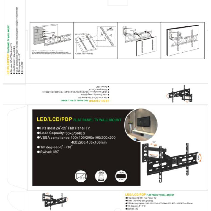 Telescopic TV Bracket 1.3m Thick 400 x 400 Pitch for 26-55 Inch WMX012 Black Y71 CNXD Grab Medan