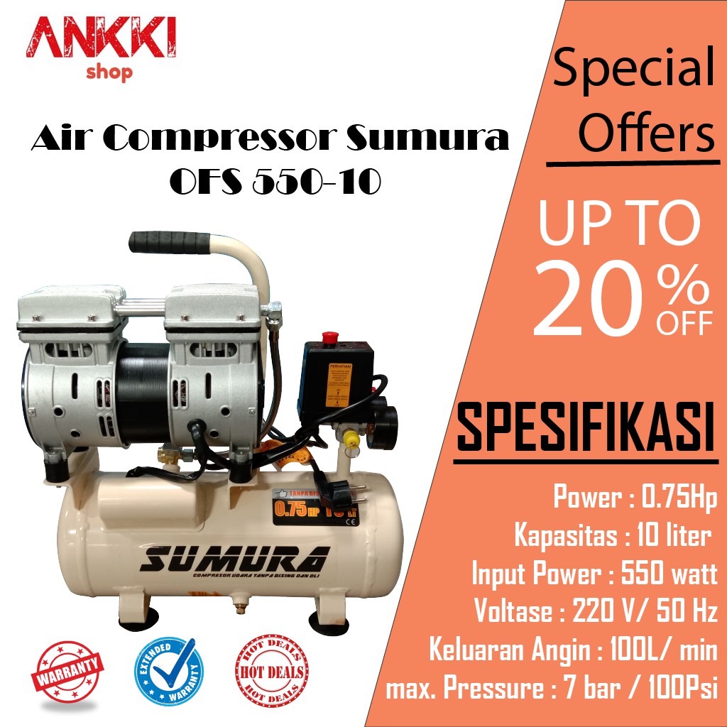 Mesin kompresor angin SUMURA OFS550 0.75hp 10L