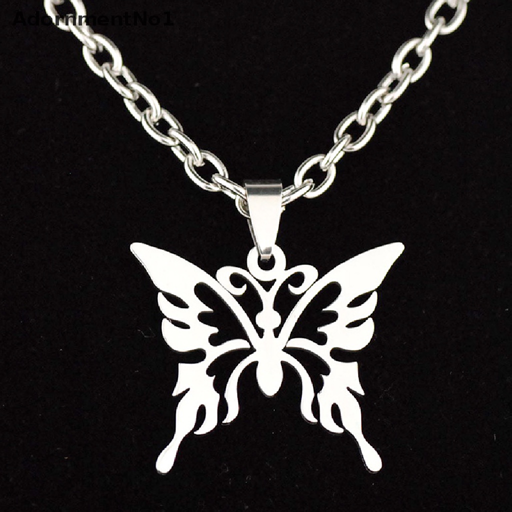 (AdornmentNo1) Kalung Rantai Liontin Kupu-Kupu Bahan Stainless Steel Untuk Unisex / Pria / Wanita